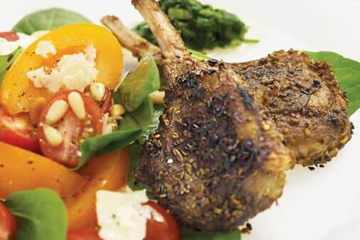 Cumin And Coriander Crusted Lamb Cutlets With Coriander Pistou