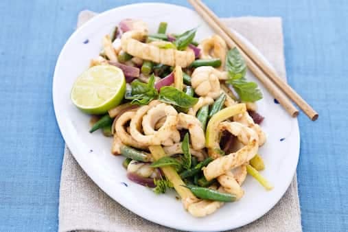 Curried Squid Stir-Fry With Beans And Basil