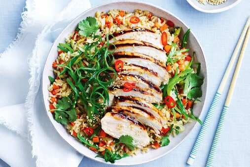Curtis Stone's Flat-Plate Fried Rice With BBQ Chicken And Vegetables