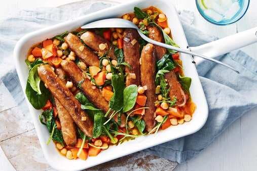 Curtis Stone's Herb And Garlic Sausages With Chickpeas And Spinach