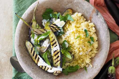 Eggplant And Couscous Salad With Yoghurt Dressing