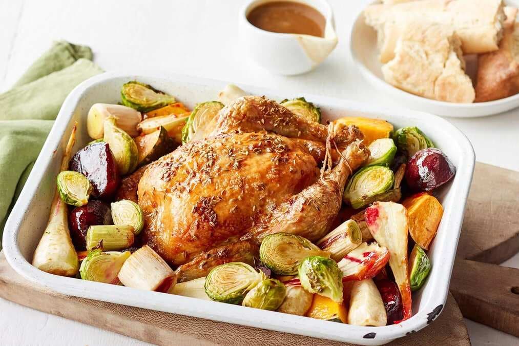 Fennel Roasted Chicken With Winter Vegetables
