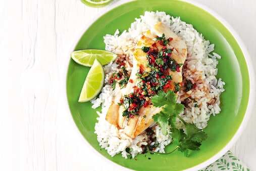 Fish With Coconut Rice And Lime And Coriander Gremolata