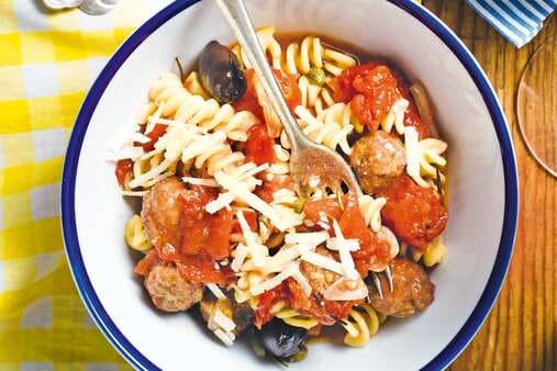 Fusilli With Little Meatballs In Roast Tomato Sauce