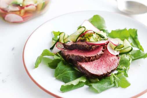 Garlic And Ginger Eye Fillet With Quick Cucumber & Radish Pickle