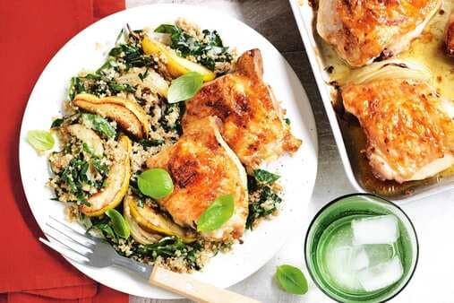 Garlic Roasted Chicken With Pear And Quinoa