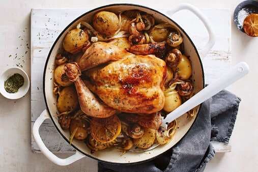 Garlic And Rosemary Butter Pot Roast Chicken