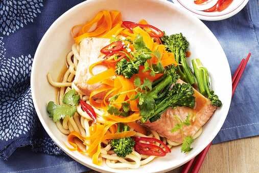 Ginger-Poached Salmon With Udon Noodles