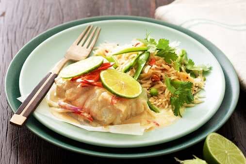 Green Curry Fish Parcels With Coconut Rice