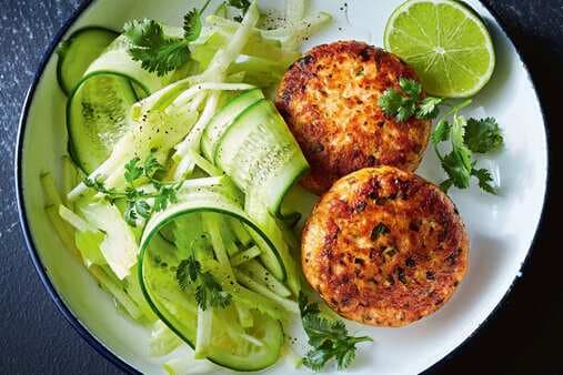 Green Curry Salmon Cakes With Cucumber And Apple Salad