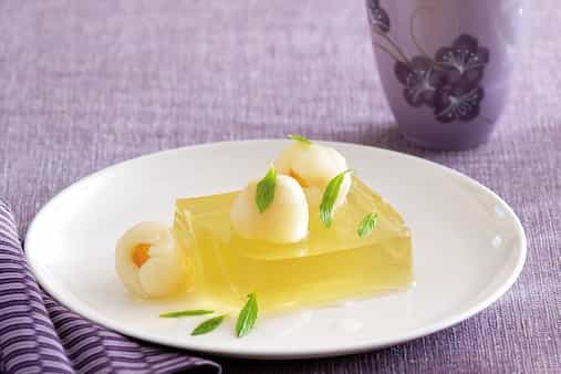 Green Tea Jelly With Lime And Ginger Lychees