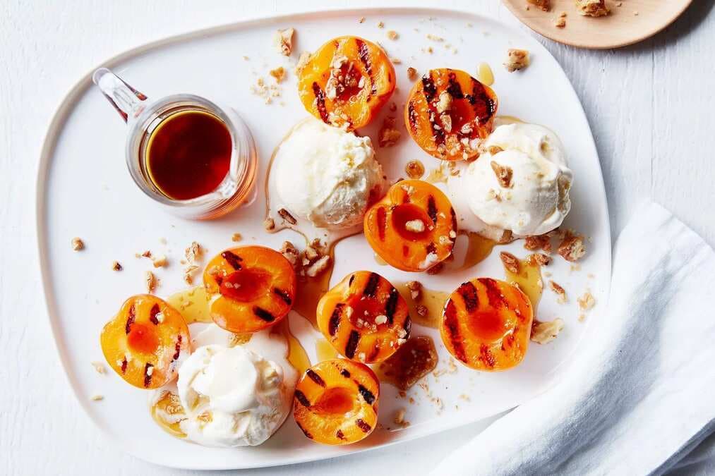 Grilled Apricots With Maple Candied Walnuts