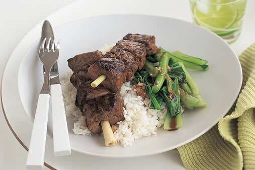 Grilled Beef On Lemongrass Skewers With Asian Greens