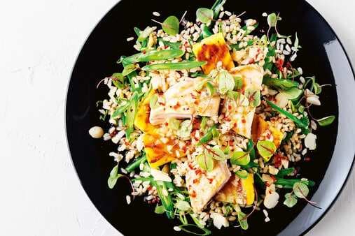 Grilled Chicken Macadamia And Rice Salad With Sweet Chilli Dressing