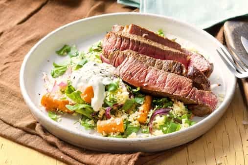 Grilled Coriander Beef With Carrot Couscous Salad
