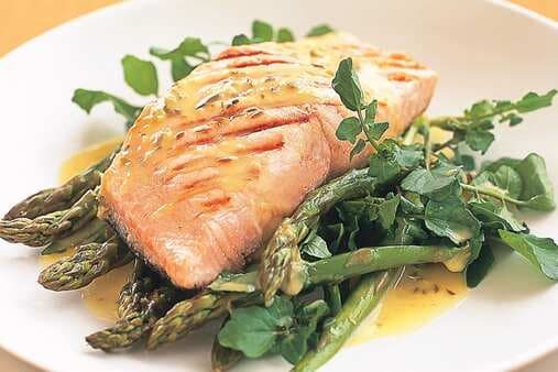 Grilled Salmon With Cumin-Butter Sauce And Asparagus