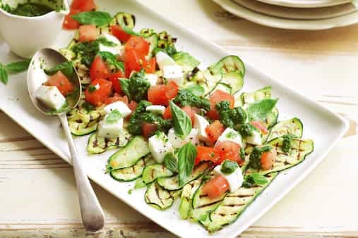 Grilled Zucchini With Caprese Salad And Rocket Salsa