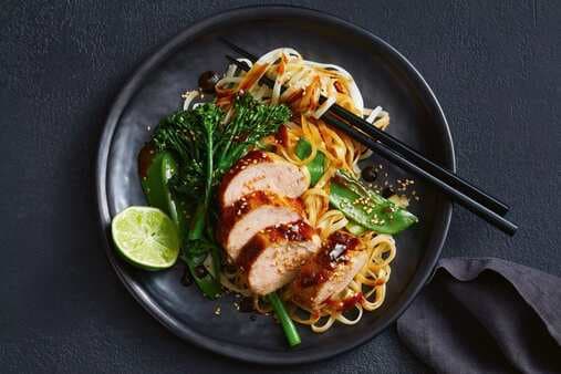 Healthy Pork Stir-Fry With Rice Noodles And Broccolini