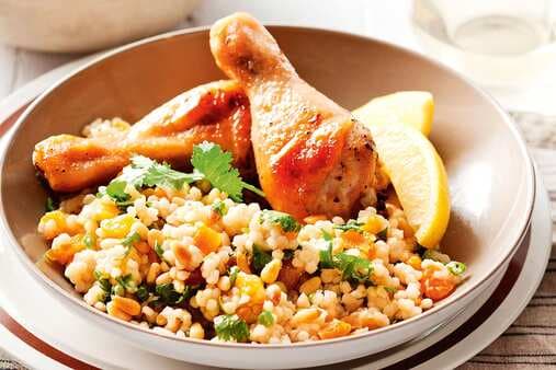 Honeyed Chicken Drumsticks With Pearl Couscous