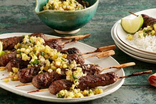 Jamaican-Spiced Lamb Kebabs With Pineapple Salsa