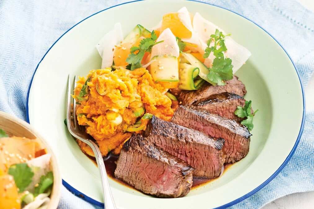 Japanese-Style Beef With Miso Mash And Daikon Salad