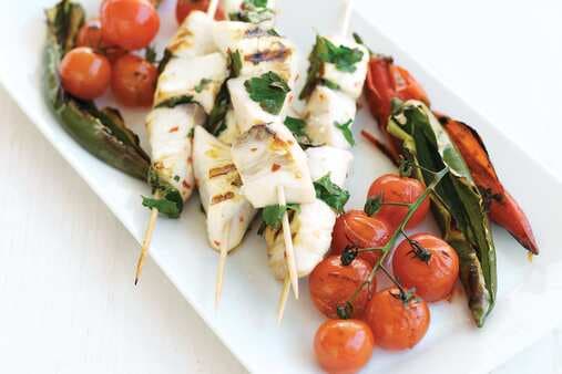 Kingfish Skewers With Chargrilled Tomatoes And Chillies (Gluten-Free)