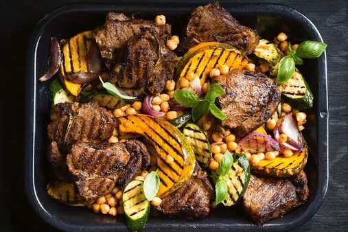 Lamb Chops With Grilled Pumpkin And Chickpea Salad