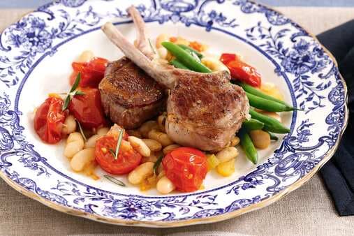 Lamb Cutlets With Braised Cannellini Beans & Rosemary