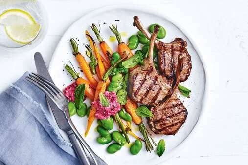 Lamb Cutlets With Carrot And Broad Bean Salad