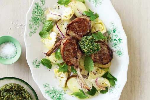 Lamb Cutlets With Pistachio And Mint Pesto