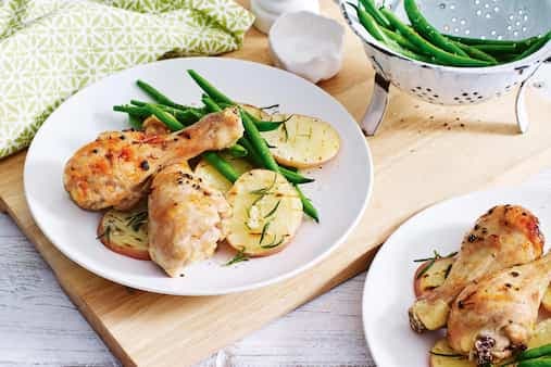 Lemon-Pepper Chicken Drumsticks With Garlic And Rosemary Potatoes