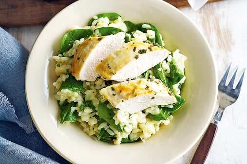 Lemon And Spinach Risotto With Grilled Chicken