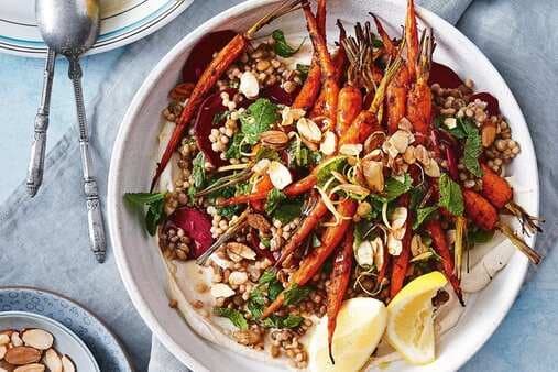 Lentil And Pearl Couscous With Harissa Carrots