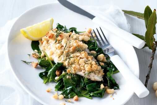 Macadamia-Crusted Fish With Lemon Spinach
