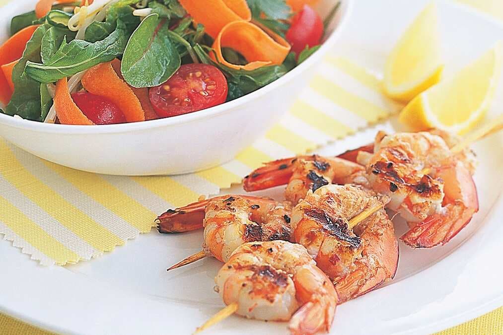 Marinated Barbecue Prawns With Summer Salad