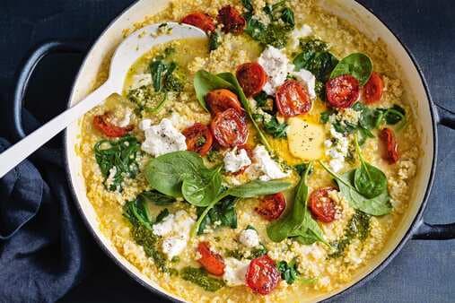 Millet Risotto With Pesto And Blistered Tomatoes
