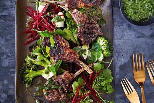 Minty Lamb With Beetroot And Charred Broccoli