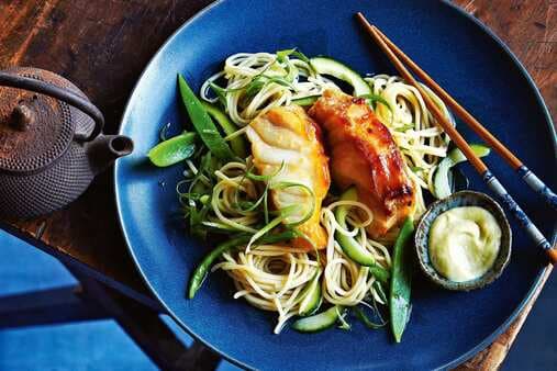 Miso Fish With Noodles And Wasabi Mayonnaise