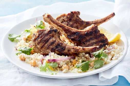 Moroccan Lamb Cutlets With Cauliflower Pilaf