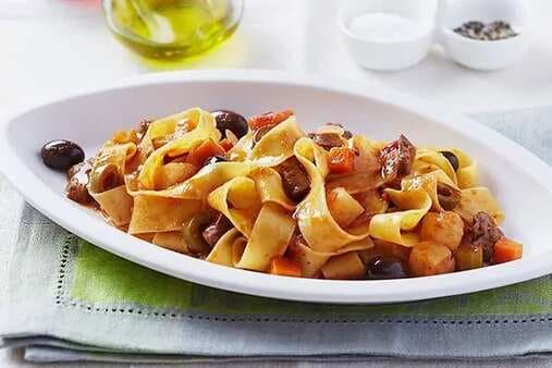 Pappardelle With Slow Cooked Veal Potatoes And Olive Sauce