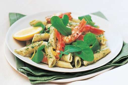 Pasta Salad With Roasted Garlic Pesto And Prawns
