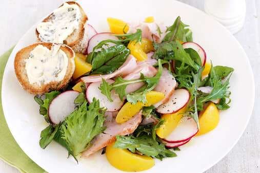 Peach And Ham Salad With Blue Cheese Croutons