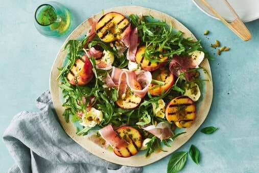 Peach And Prosciutto Salad With Honey Basil Dressing