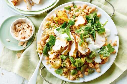 Pearl Couscous And Cauliflower Salad With Spiced Chicken