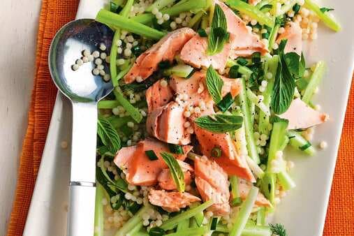 Pearl Couscous Salad With Poached Salmon