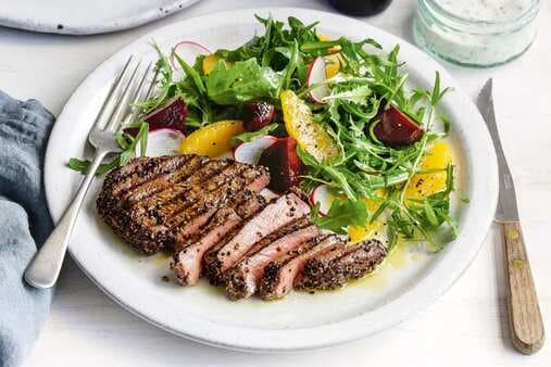 Pepper-Crusted Beef With Beetroot Salad