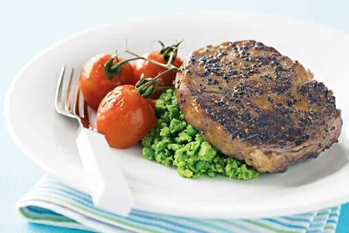 Pepper Steak With Smashed Peas