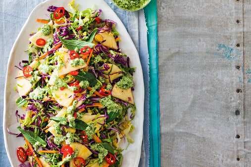 Pineapple And Cabbage Salad With Coconut Pesto Dressing