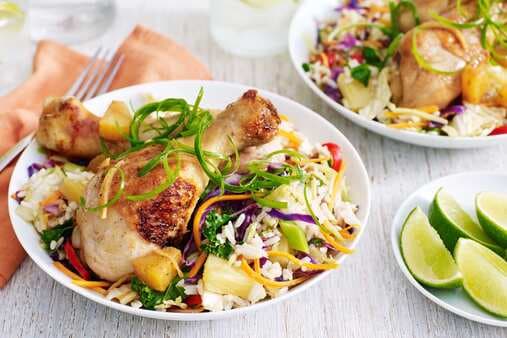 Pineapple And Five-Spice Glazed Drumsticks With Quick Fried Rice