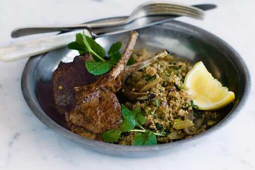 Pistachio And Green Raisin Couscous With Lamb Cutletts